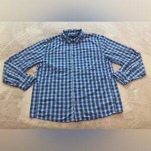 REI Co-op Men’s Large Plaid Button Shirt Hiking Outdoor Roll Tab Long Sleeve